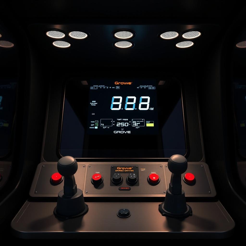 <clean photorealistic photo of the Grove GMK3060 control panel and joysticks inside the ca