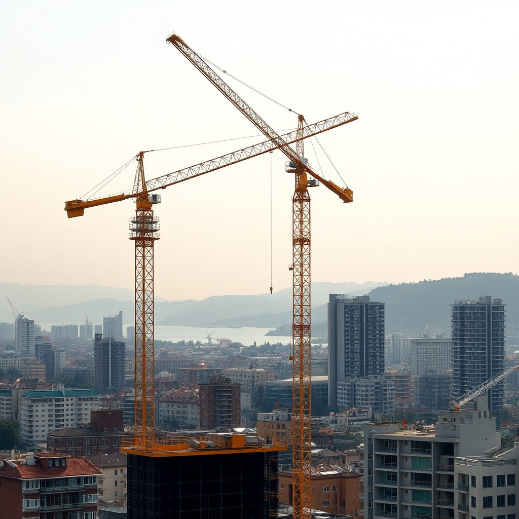 Gerçekçi bir fotoğraf: Grove GMK3060’nın jib ekli halde bir inşaat sahasında 45 metre yüks