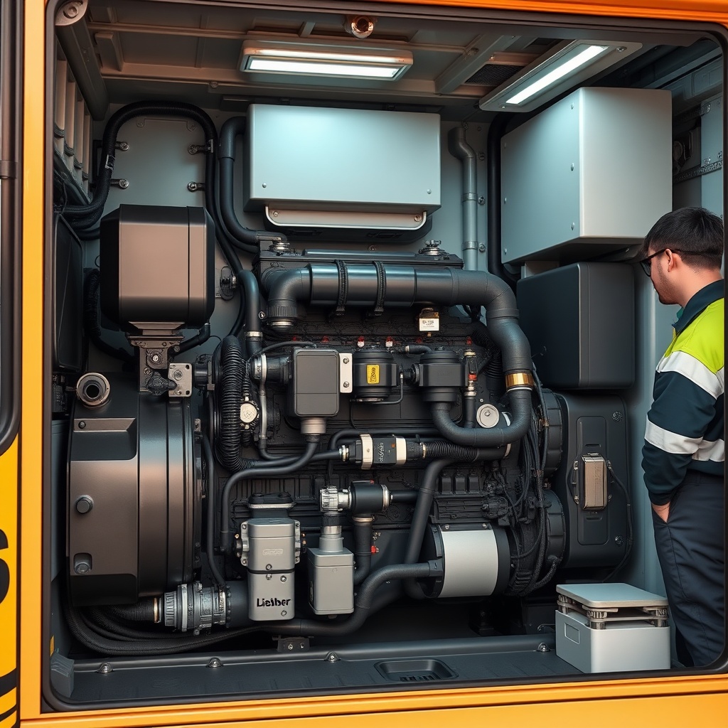 <A photorealistic photo of the engine compartment of a Liebherr LTM 1050-3